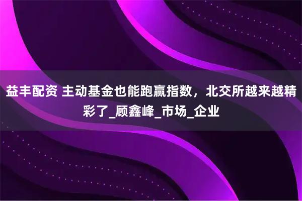 益丰配资 主动基金也能跑赢指数，北交所越来越精彩了_顾鑫峰_市场_企业